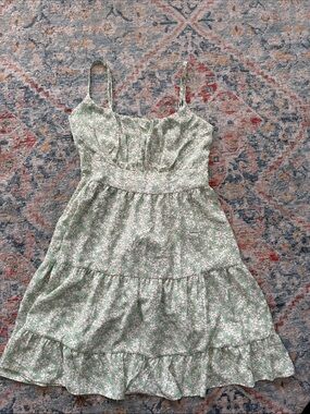 Floral Green Tiered Sundress with Spaghetti Straps